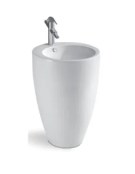 Lavabo de pedestal redondo con rebosadero vista frontal 