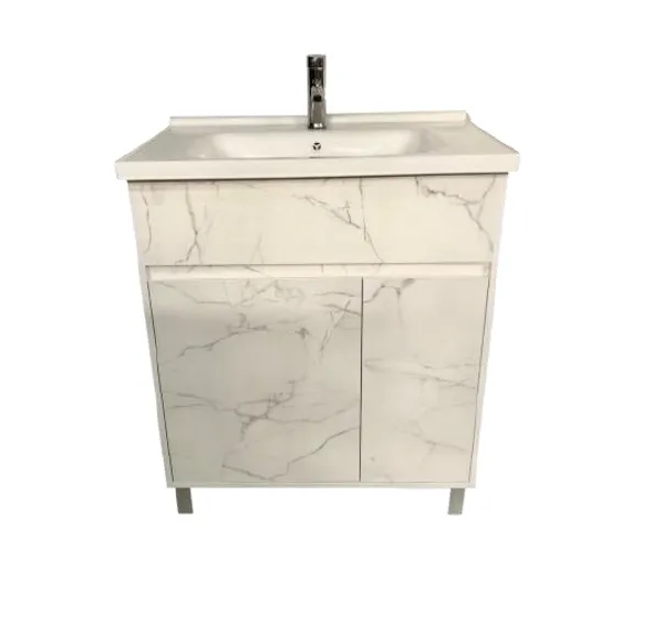 Gabinete de Baño Blanco con Lavabo de Cerámica vista frontal 