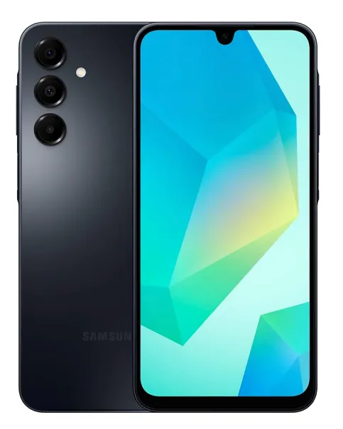 Samsung Galaxy A16 4G 128G en color negro vista frontal y viista posterior