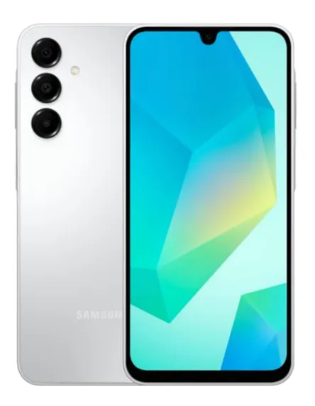 Celular Samsung Galaxy A16 Gris 126GB vista frontal y vista posterior