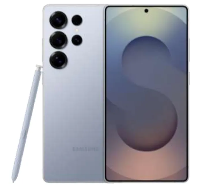 Samsung Galaxy S25 Ultra 512GB MX Azul vista frontal y posterior y lapiz digital