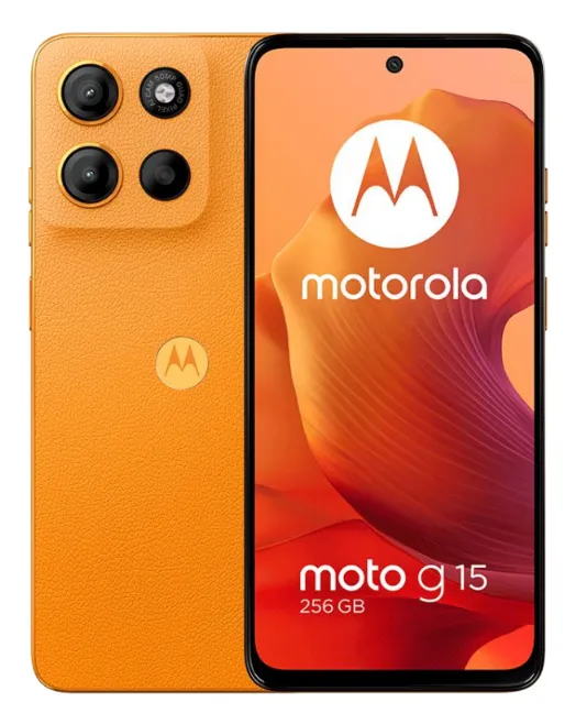 MOTOROLA G15 4+256GB Naranja Dual SIM vista frontal y posterior