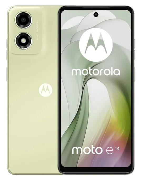 Motorola E14 2+64GB Verde vista frontal y posterior