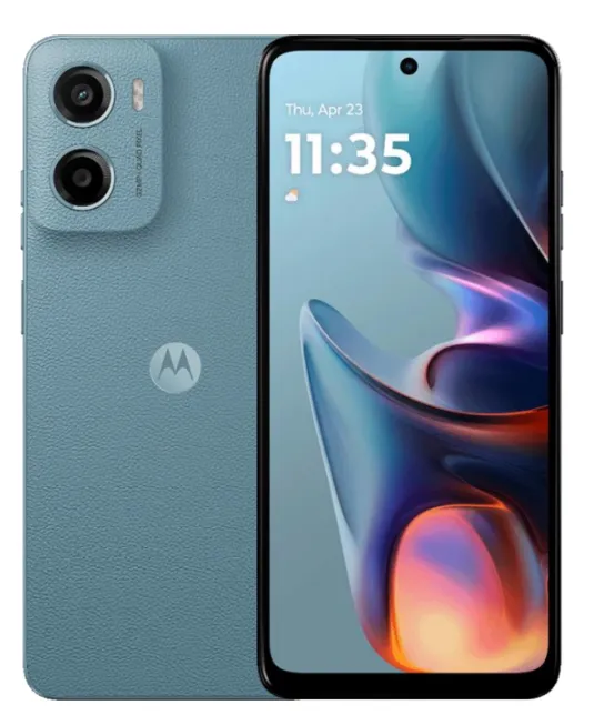 Motorola E15 64GB Azul Cantera MX vista frontal y posterior