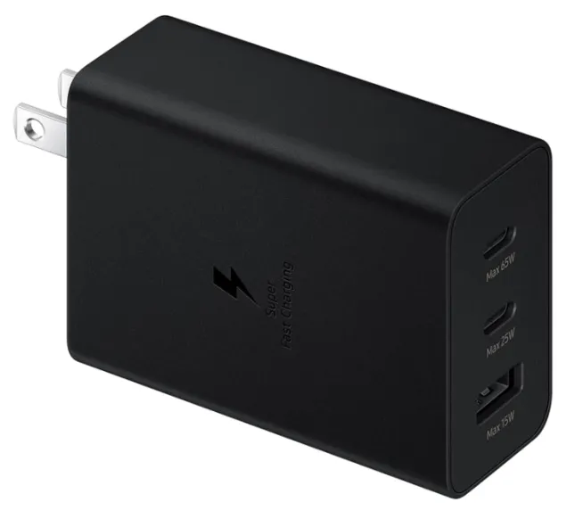 Samsung Adaptador Original Trio 65W USB + 2 Tipo C Black  vista lateral
