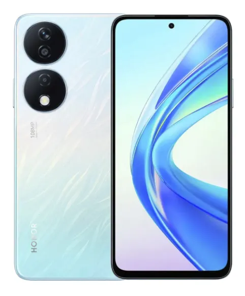 Celular HONOR X7B 8+128GB Flowing Silver vista frontal y posterior