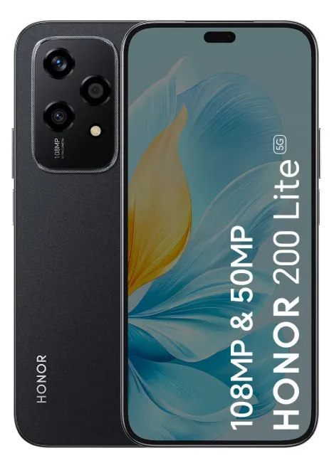 Honor 200 Lite 8+256GB color MidNight Negro vista frontal y posterior