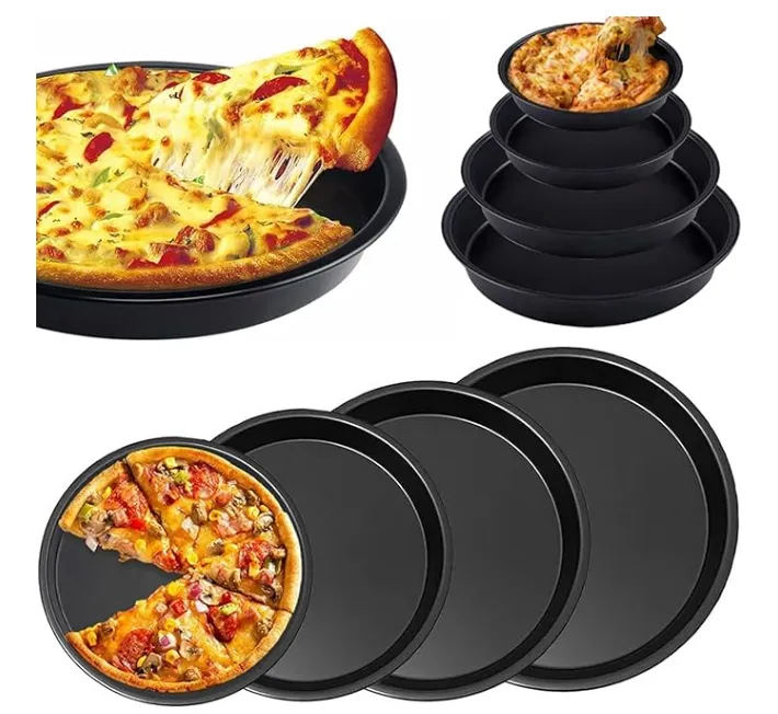 Se muestran 4 moldes. Charolas para Hornear Pizza