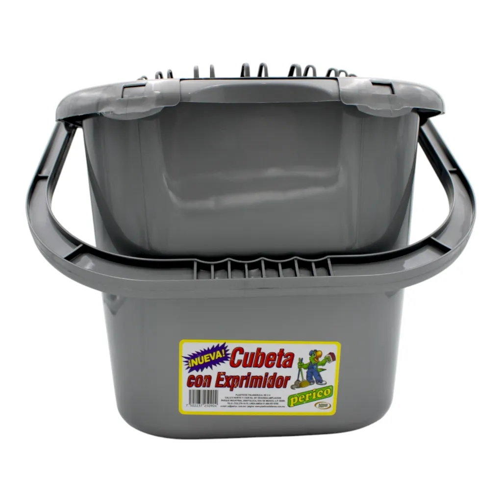 Cubeta con Exprimidor Perico 10L Gris vista frontal 