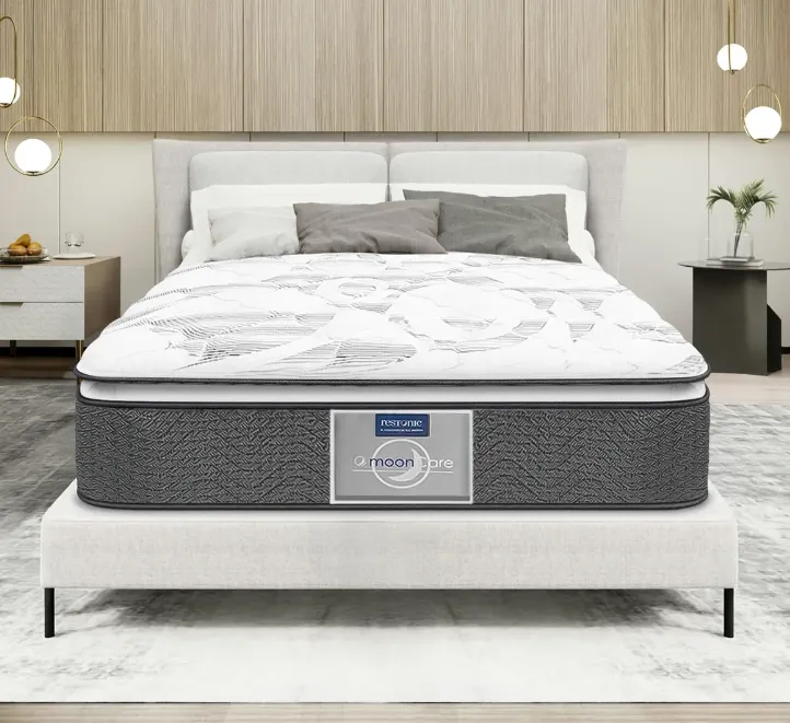 Colchón Matrimonial Restonic Premiere Plus Confort Moon se muestra colocado en una recámara 