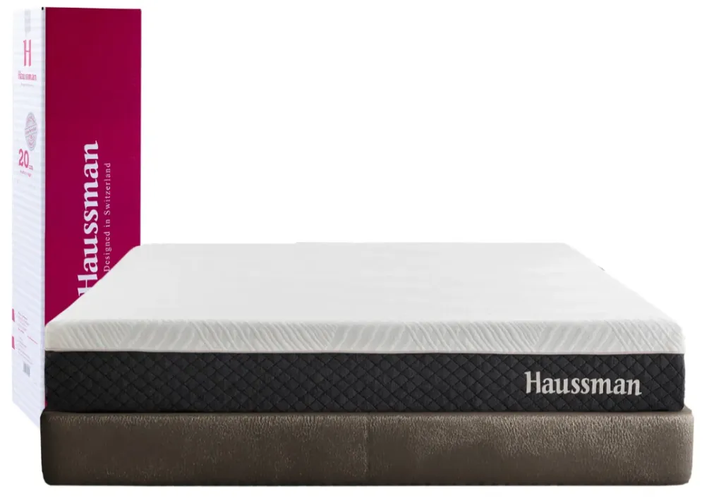 Colchón Individual Memory Foam Haussman Massage 20cm  Se muestra el colchon completo y la caja de empaque