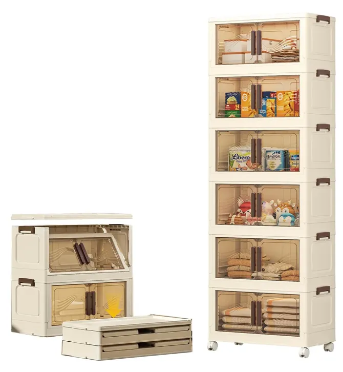 Closet Plegable de 6 Pisos. Se muestra una parte del closet desarmado y el mueble completo armado