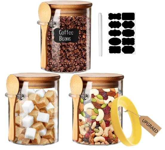 Tarros de Vidrio con Tapa Hermética y Cuchara para Almacenamiento de Alimentos