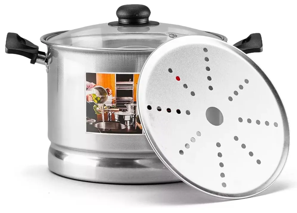 >Vaporera de Aluminio LAMEX 6.5L con Tapa de Vidrio - Ideal para Mayoristas